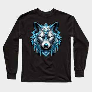 Blue Wolf Head Long Sleeve T-Shirt